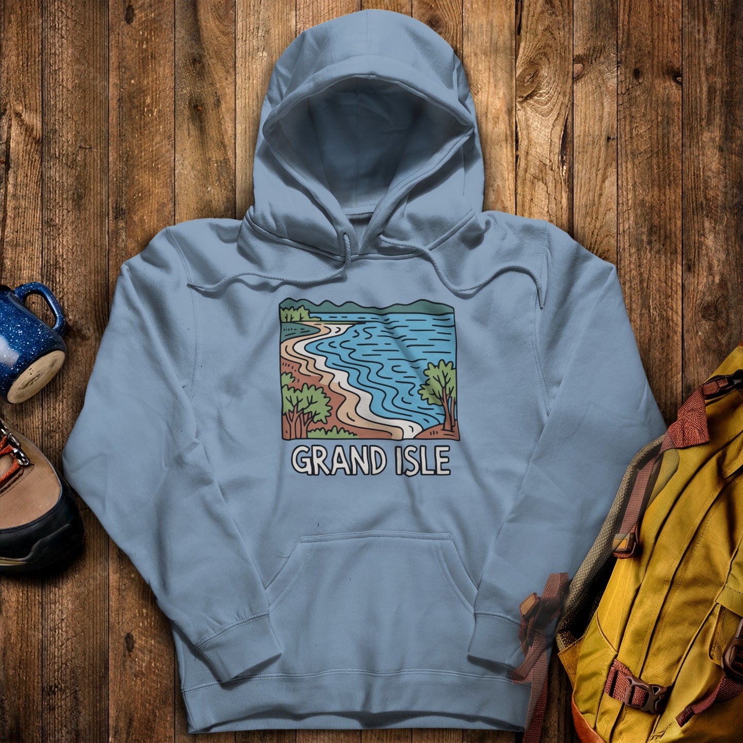 Grand Isle State Park Hoodie Stone Blue Adventure and Outdoors Themed Hoodie