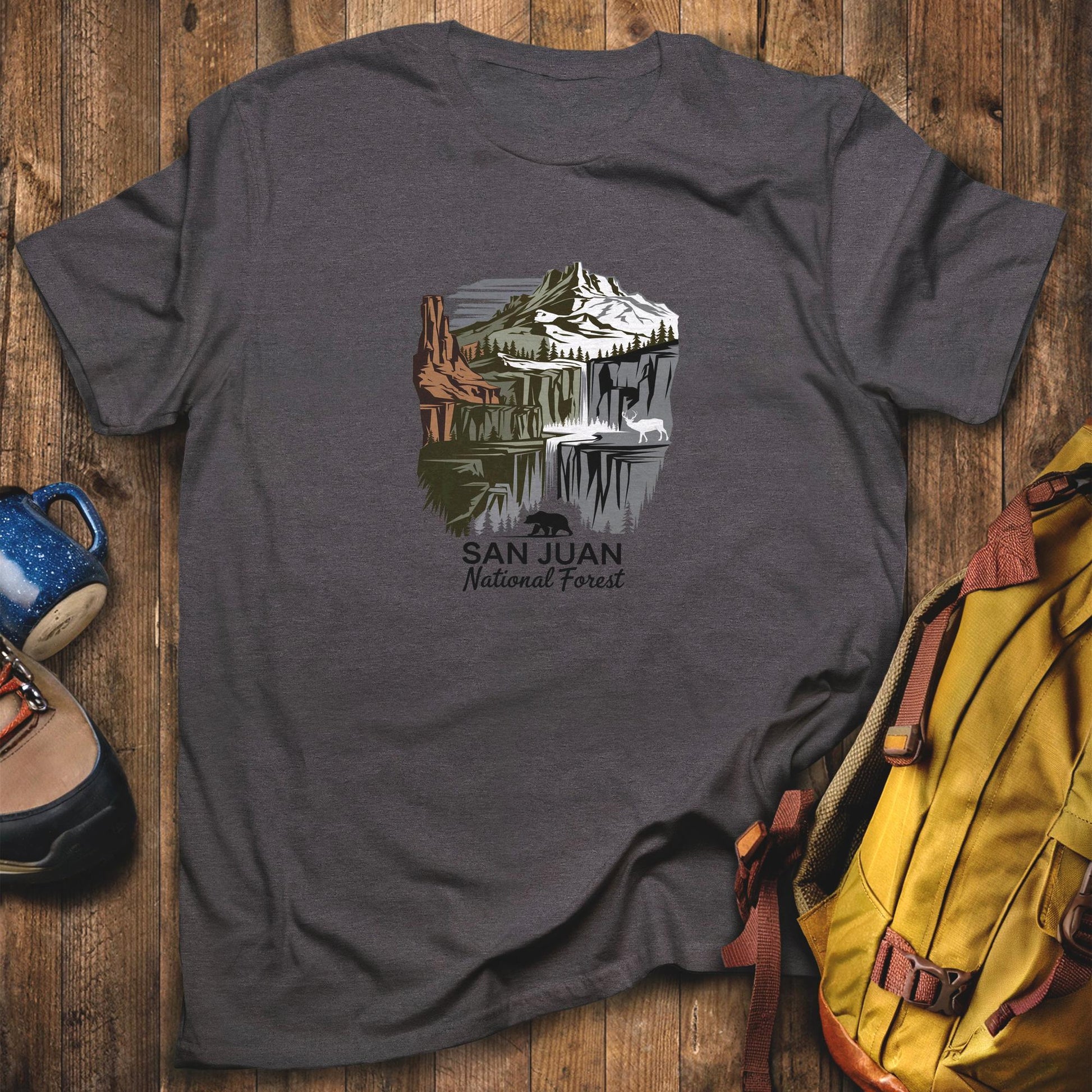 San Juan National Forest T-Shirt Dark Heather Adventure and Outdoors Themed T-Shirt