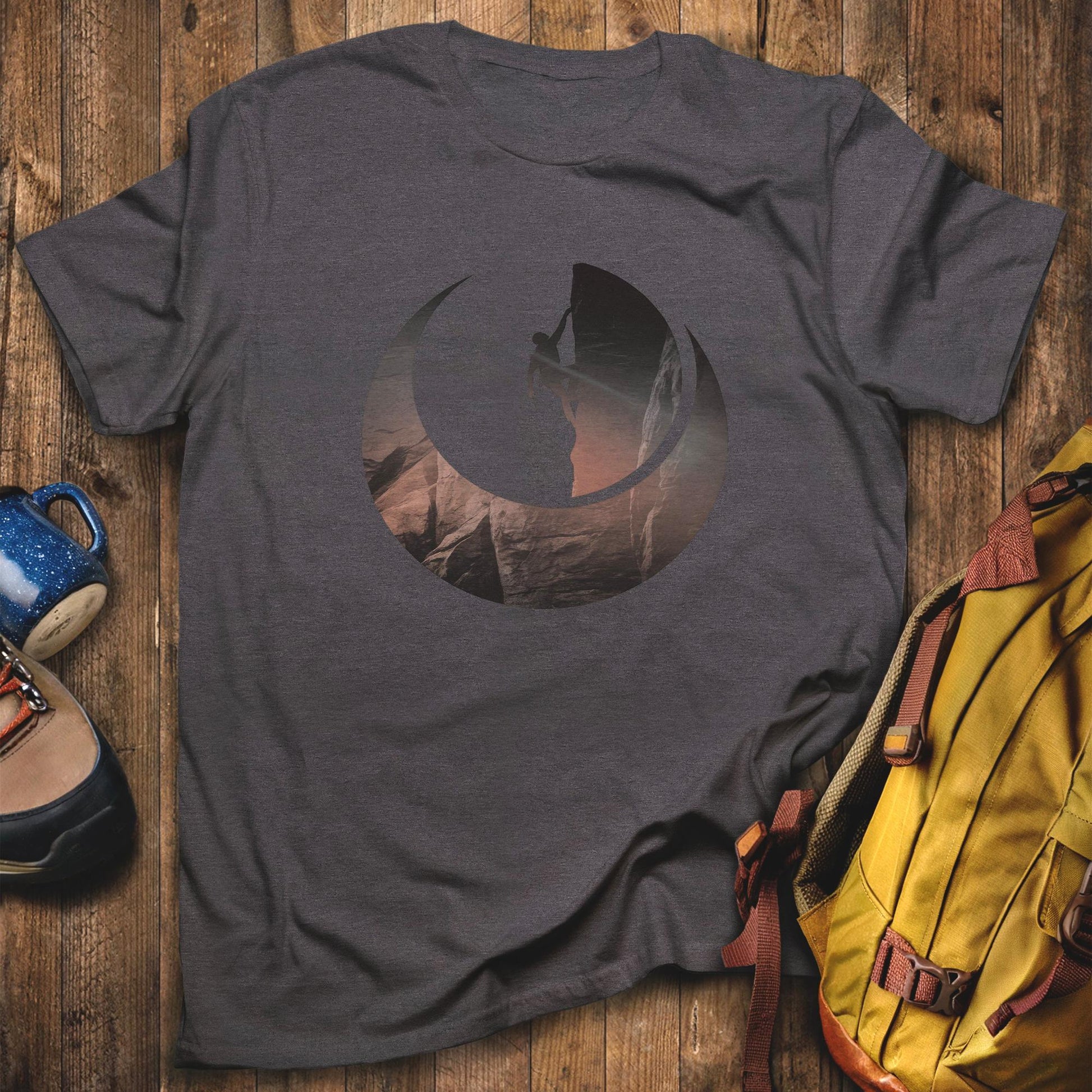 Rock Climber Silhouette T-Shirt Dark Heather Adventure and Outdoors Themed T-Shirt