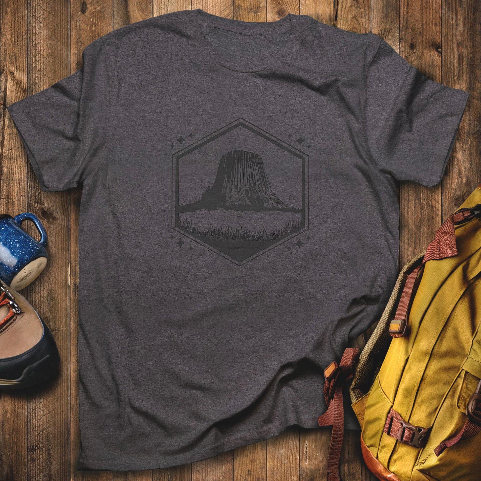Devil's Tower Wyoming T-Shirt Dark Heather Adventure and Outdoors Themed T-Shirt