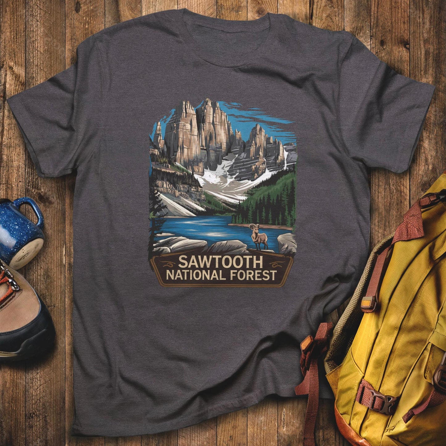Sawtooth National Forest T-Shirt Dark Heather Adventure and Outdoors Themed T-Shirt