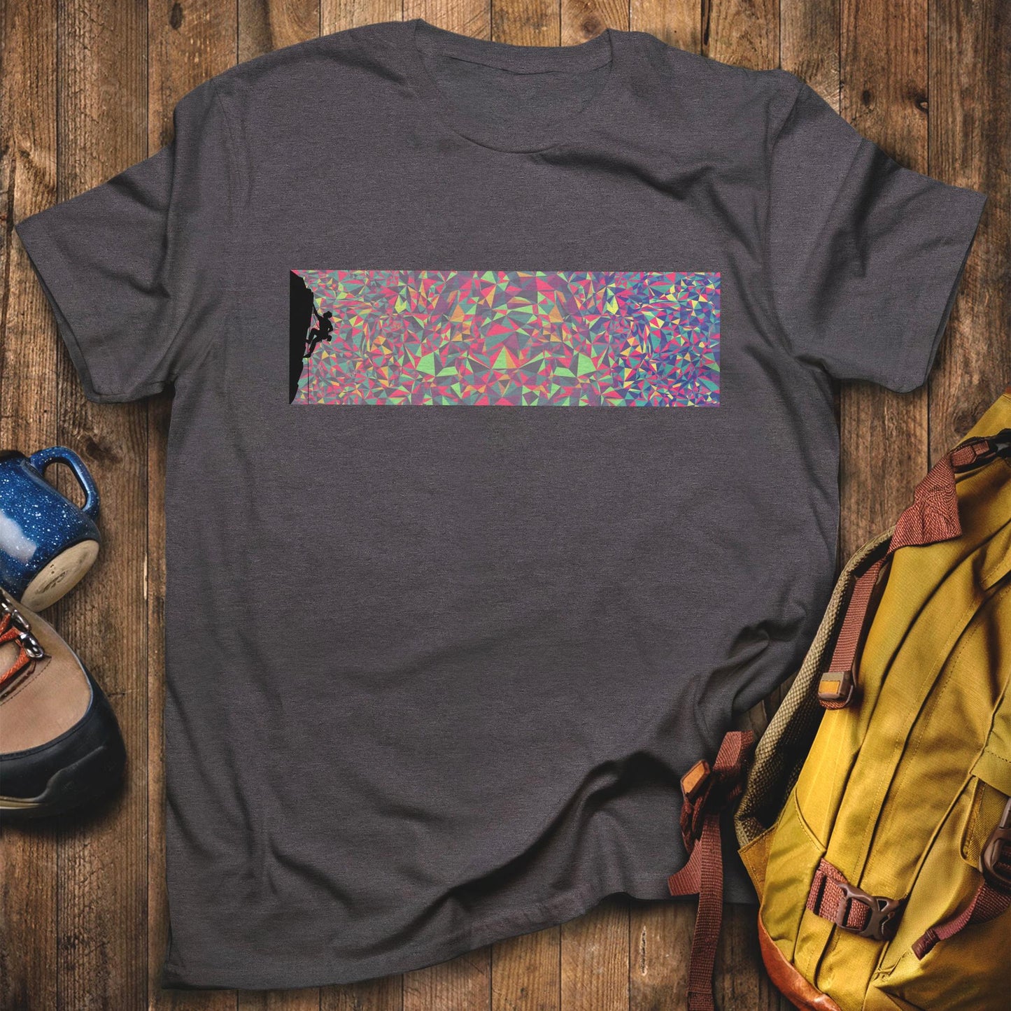 Climbing Mosaic T-Shirt Dark Heather Adventure and Outdoors Themed T-Shirt