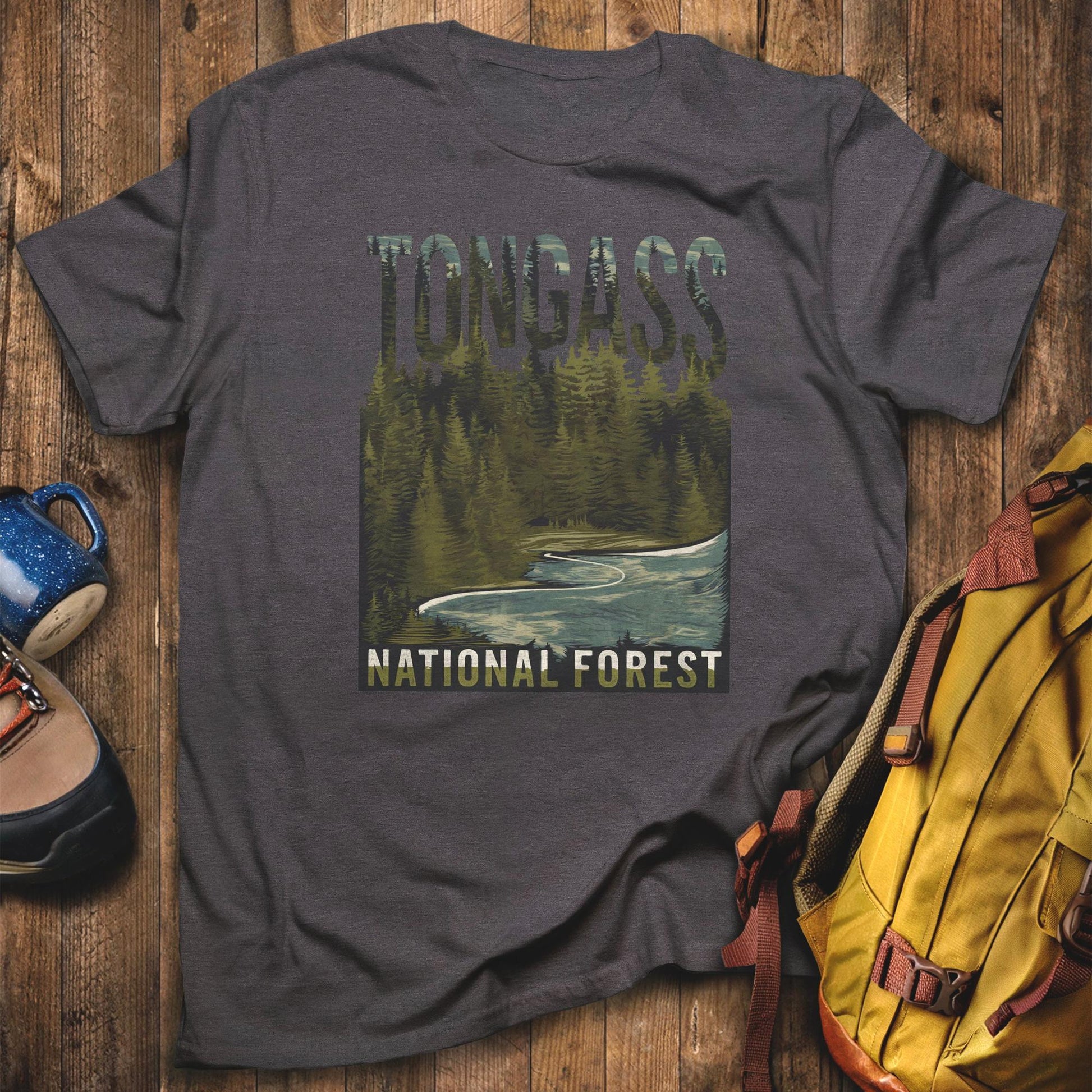 Tongass National Forest T-Shirt Dark Heather Adventure and Outdoors Themed T-Shirt