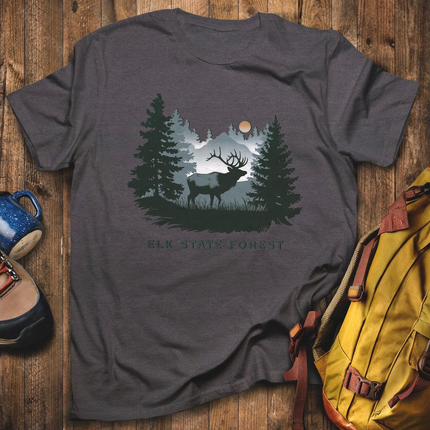 Elk State Forest T-Shirt Dark Heather Adventure and Outdoors Themed T-Shirt