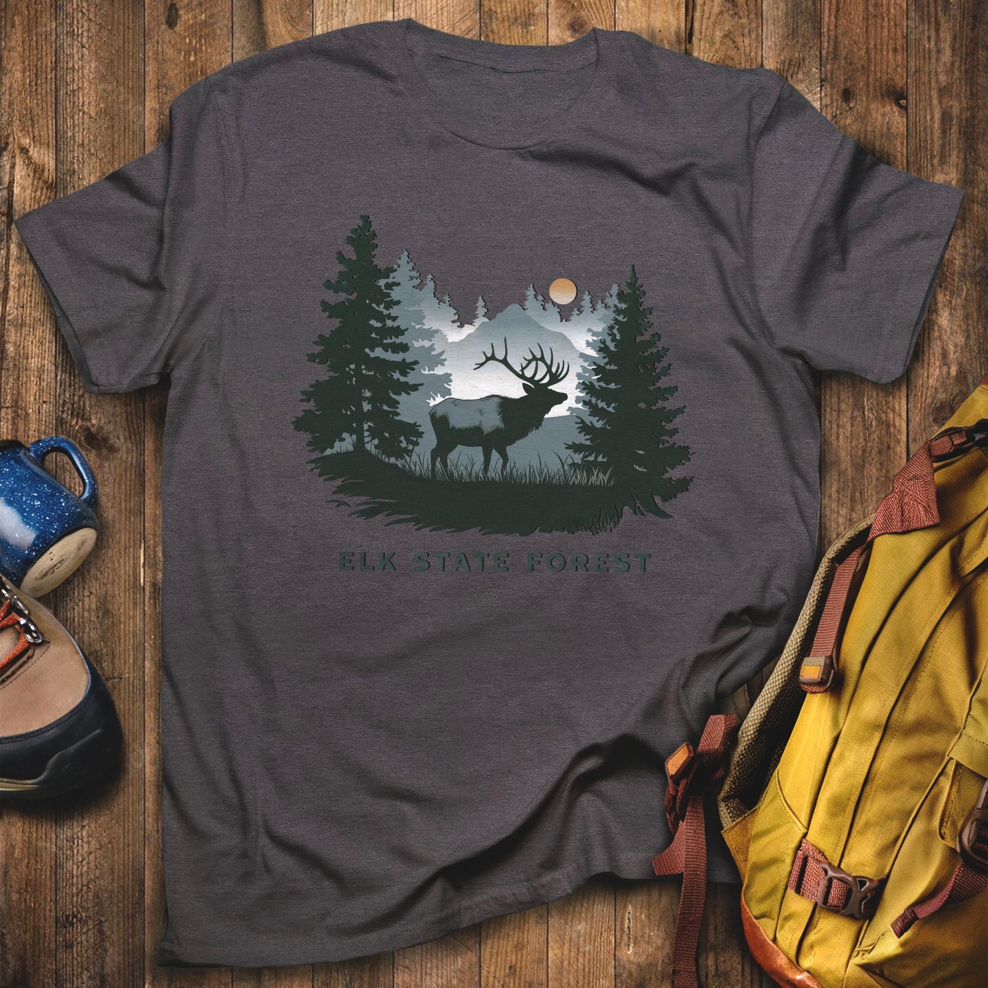 Elk State Forest T-Shirt Dark Heather Adventure and Outdoors Themed T-Shirt
