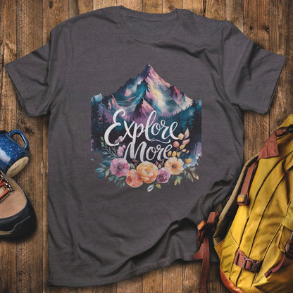Explore More Mountain Watercolor T-Shirt Dark Heather Adventure and Outdoors Themed T-Shirt