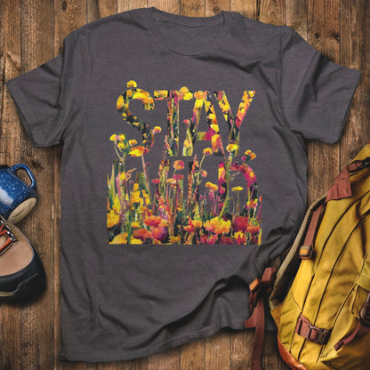 Stay Wild Wildflower T-Shirt Dark Heather Adventure and Outdoors Themed T-Shirt
