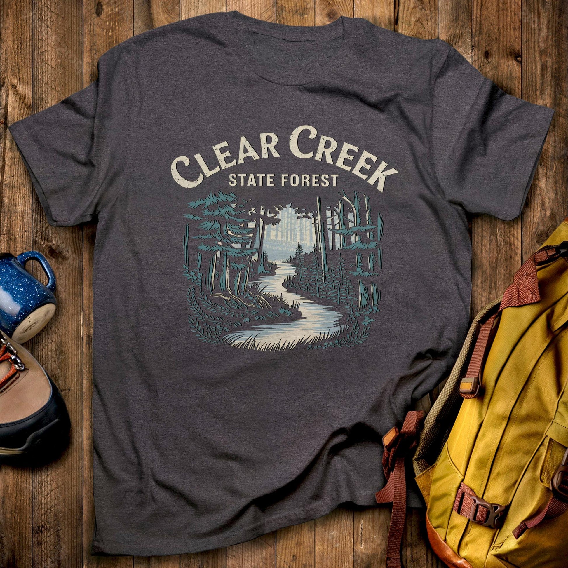 Clear Creek State Forest T-Shirt Dark Heather Adventure and Outdoors Themed T-Shirt