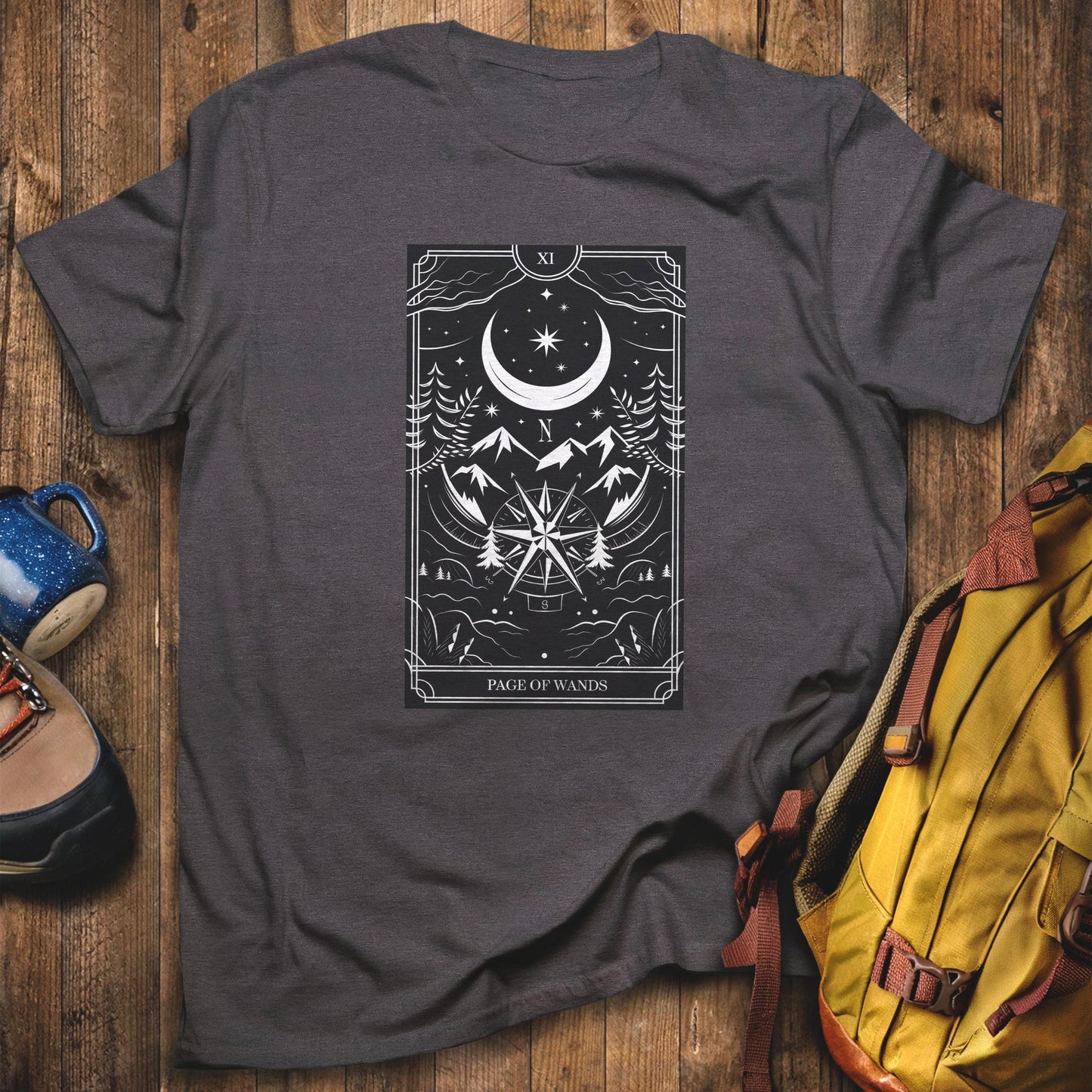 Page of Wands Tarot T-Shirt Dark Heather Adventure and Outdoors Themed T-Shirt