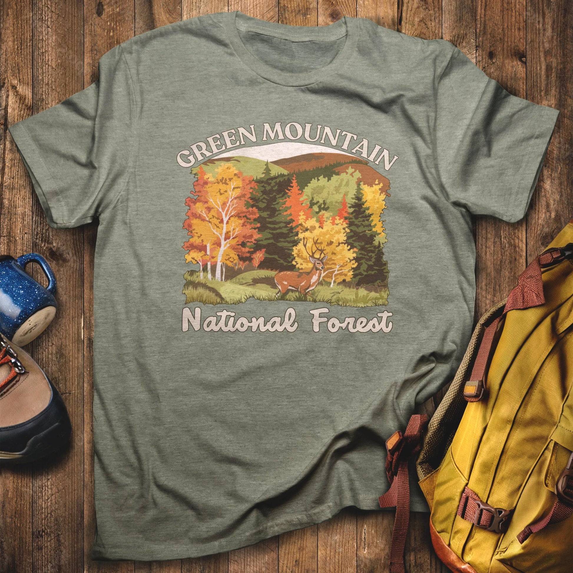 Green Mountain National Forest T-Shirt Heather Military Green Adventure and Outdoors Themed T-Shirt