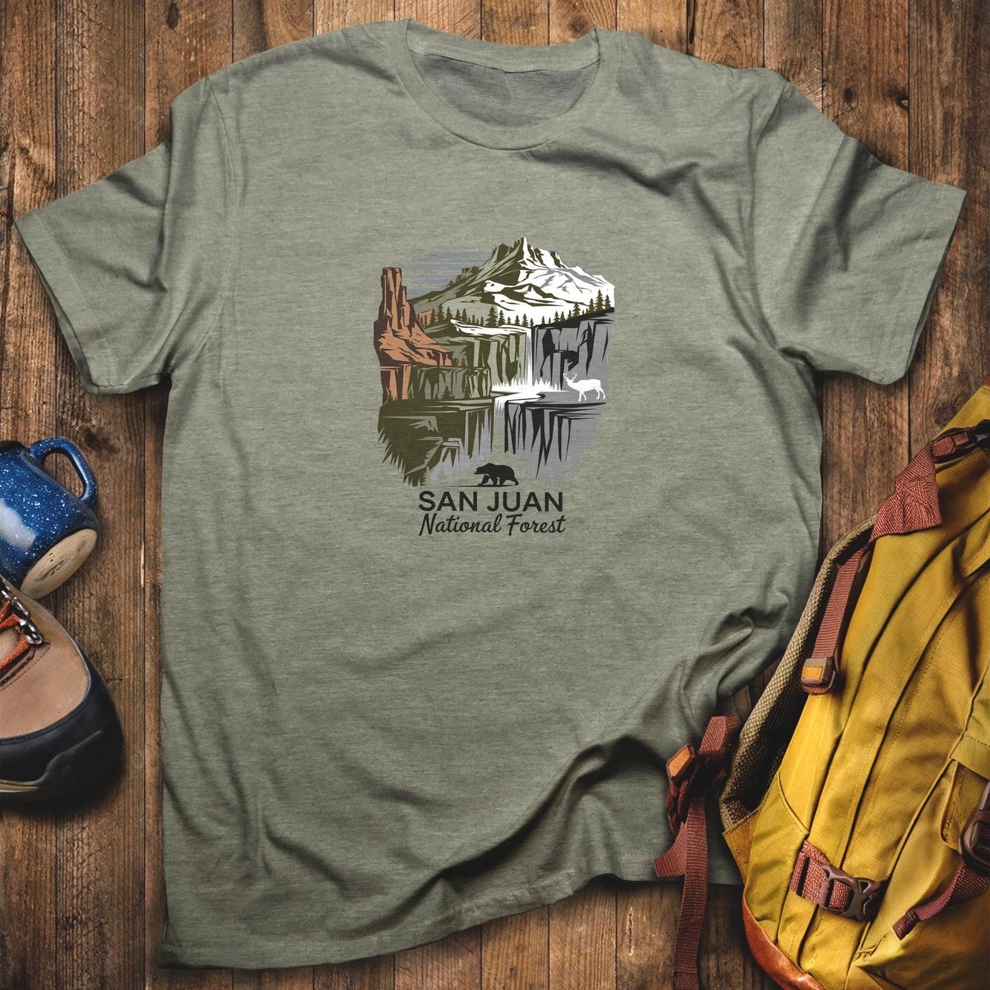 San Juan National Forest T-Shirt Heather Military Green Adventure and Outdoors Themed T-Shirt