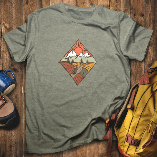 Pedal to the Peaks T-Shirt Heather Military Green Adventure and Outdoors Themed T-Shirt