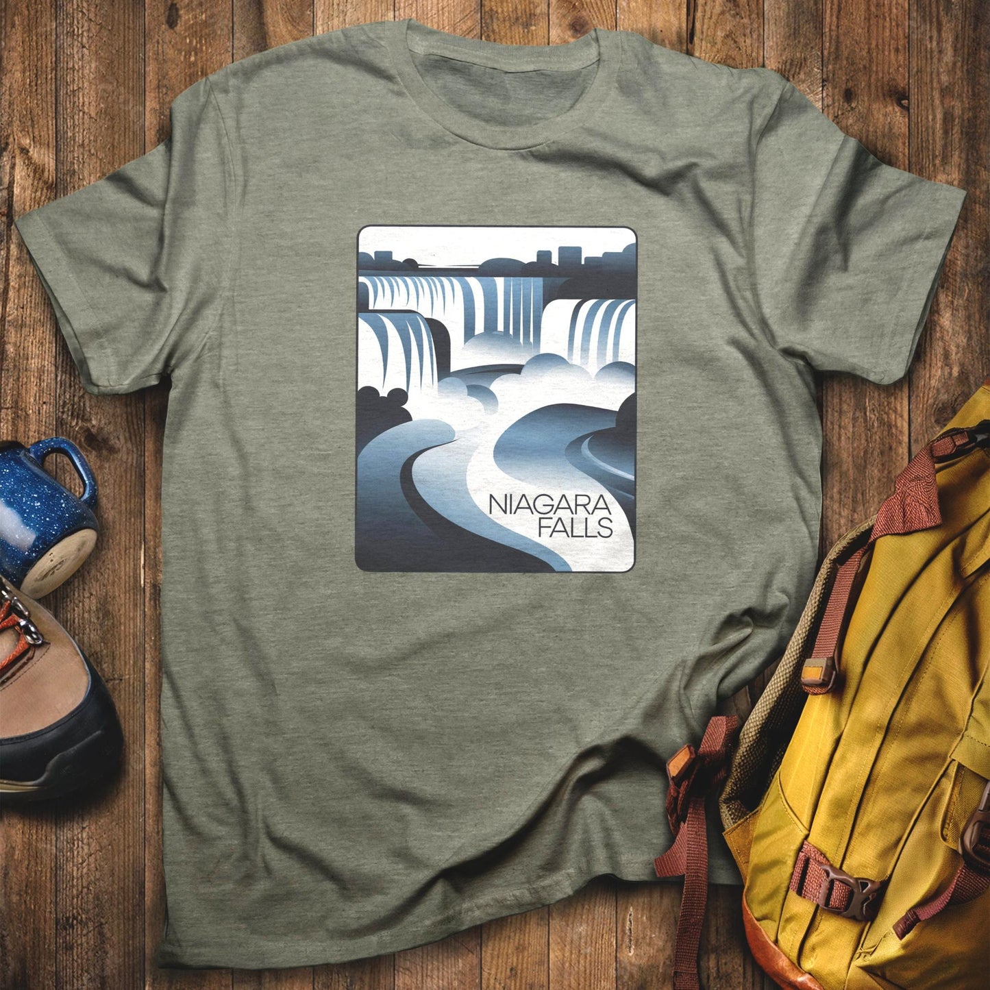 Niagara Falls Modern T-Shirt Heather Military Green Adventure and Outdoors Themed T-Shirt