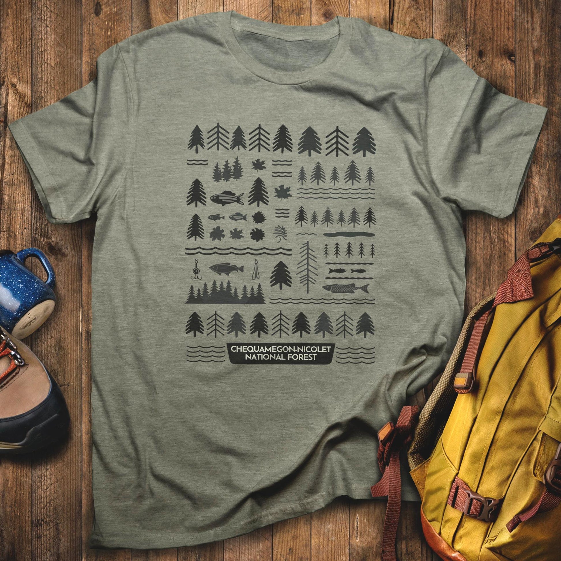 Chequamegon-Nicolet National Forest T-Shirt Heather Military Green Adventure and Outdoors Themed T-Shirt