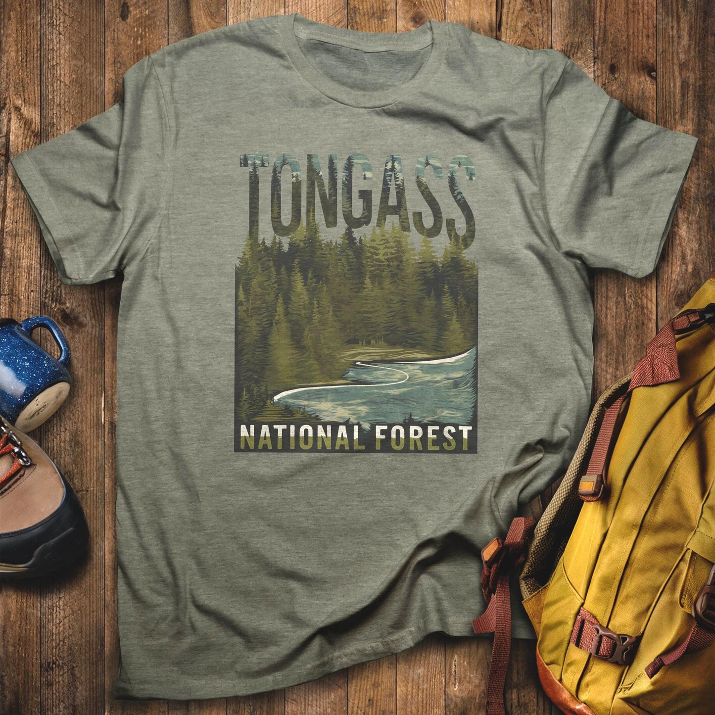 Tongass National Forest T-Shirt Heather Military Green Adventure and Outdoors Themed T-Shirt