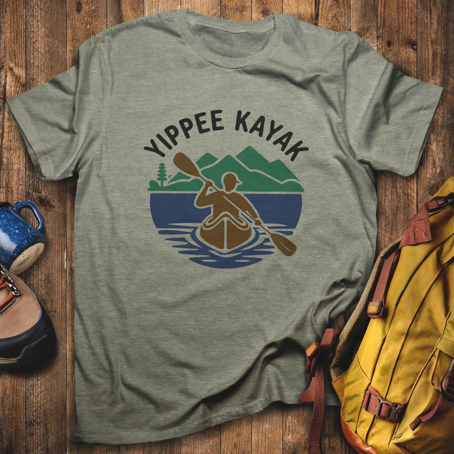 Yippee Kayak Classic T-Shirt Heather Military Green Adventure and Outdoors Themed T-Shirt