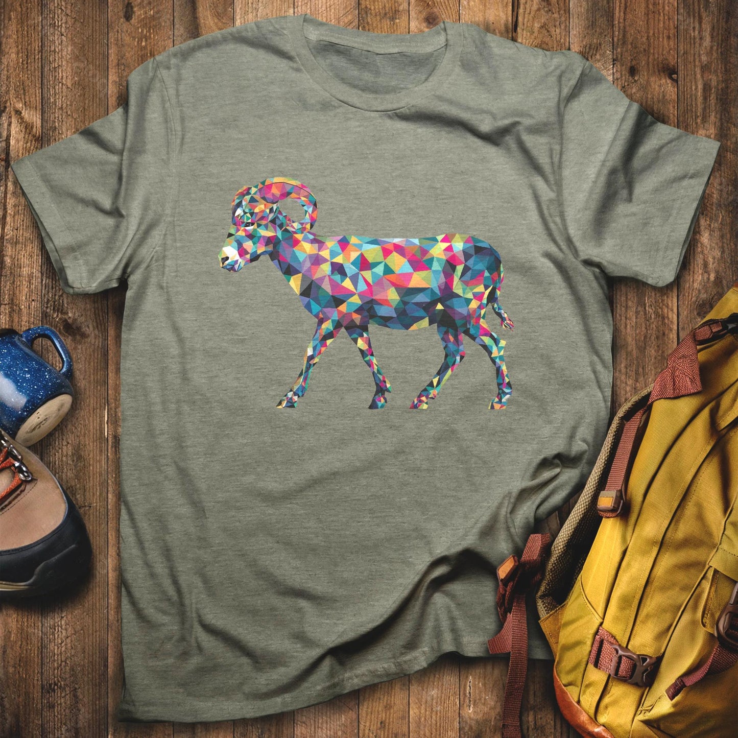 Ram Mosaic T-Shirt Heather Military Green Adventure and Outdoors Themed T-Shirt