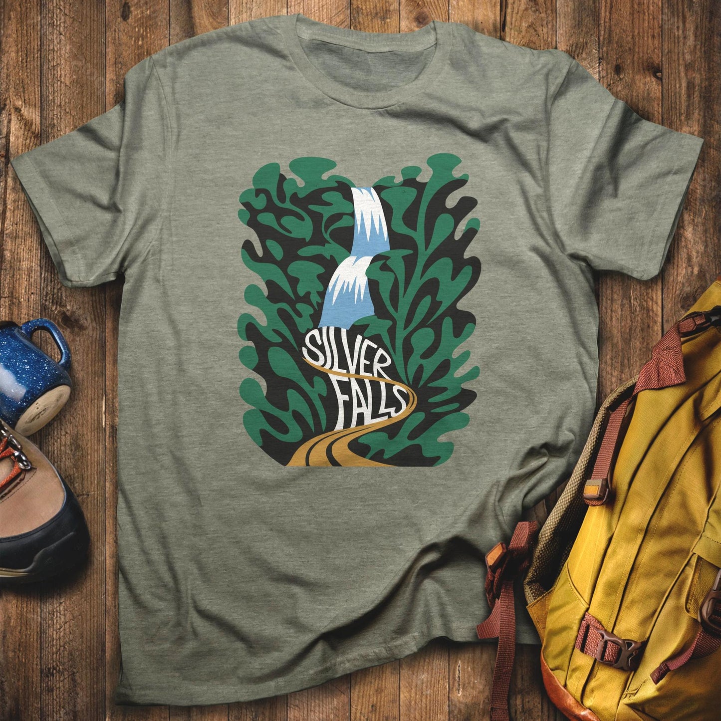 Silver Falls State Park T-Shirt Heather Military Green Adventure and Outdoors Themed T-Shirt