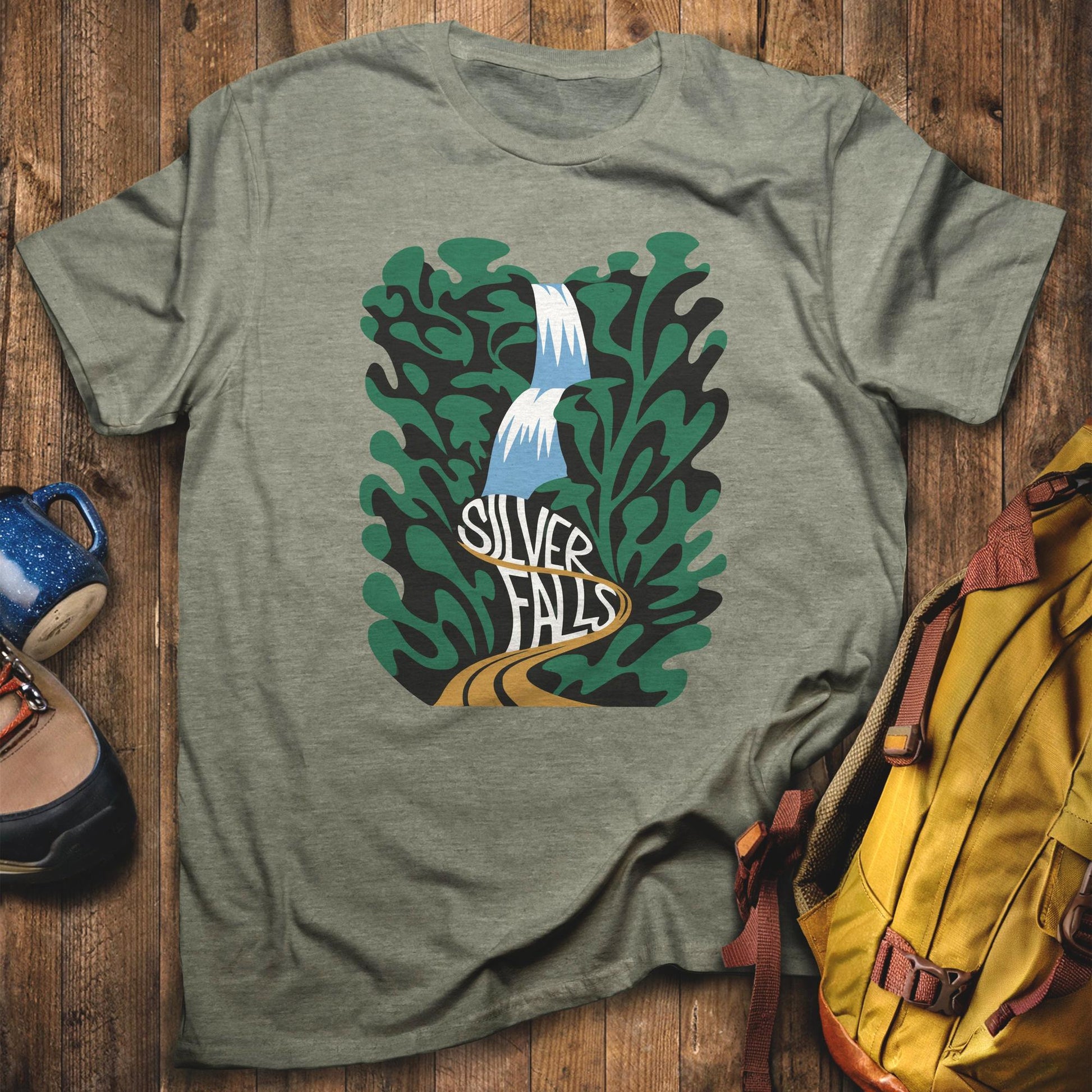 Silver Falls State Park T-Shirt Heather Military Green Adventure and Outdoors Themed T-Shirt