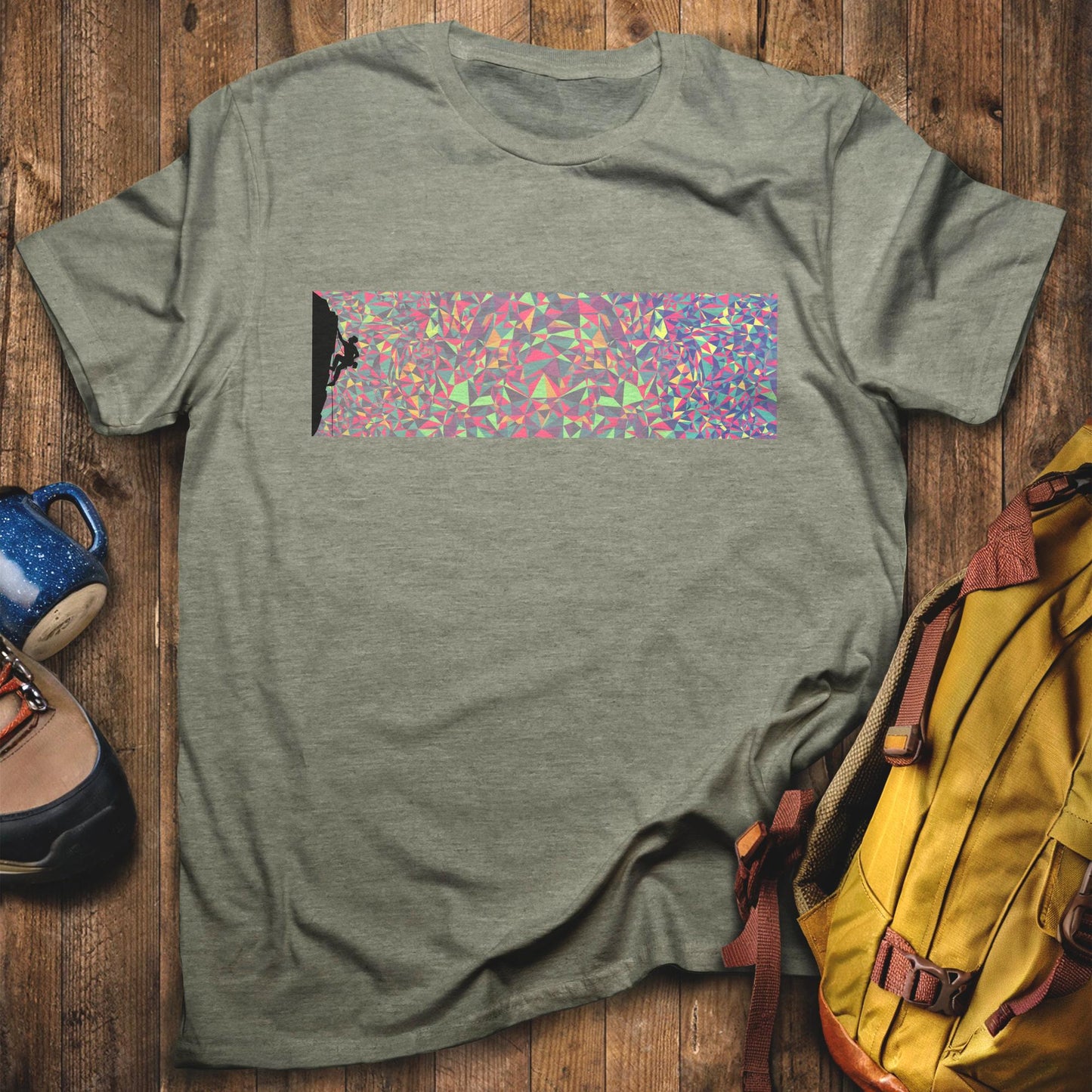 Climbing Mosaic T-Shirt Heather Military Green Adventure and Outdoors Themed T-Shirt