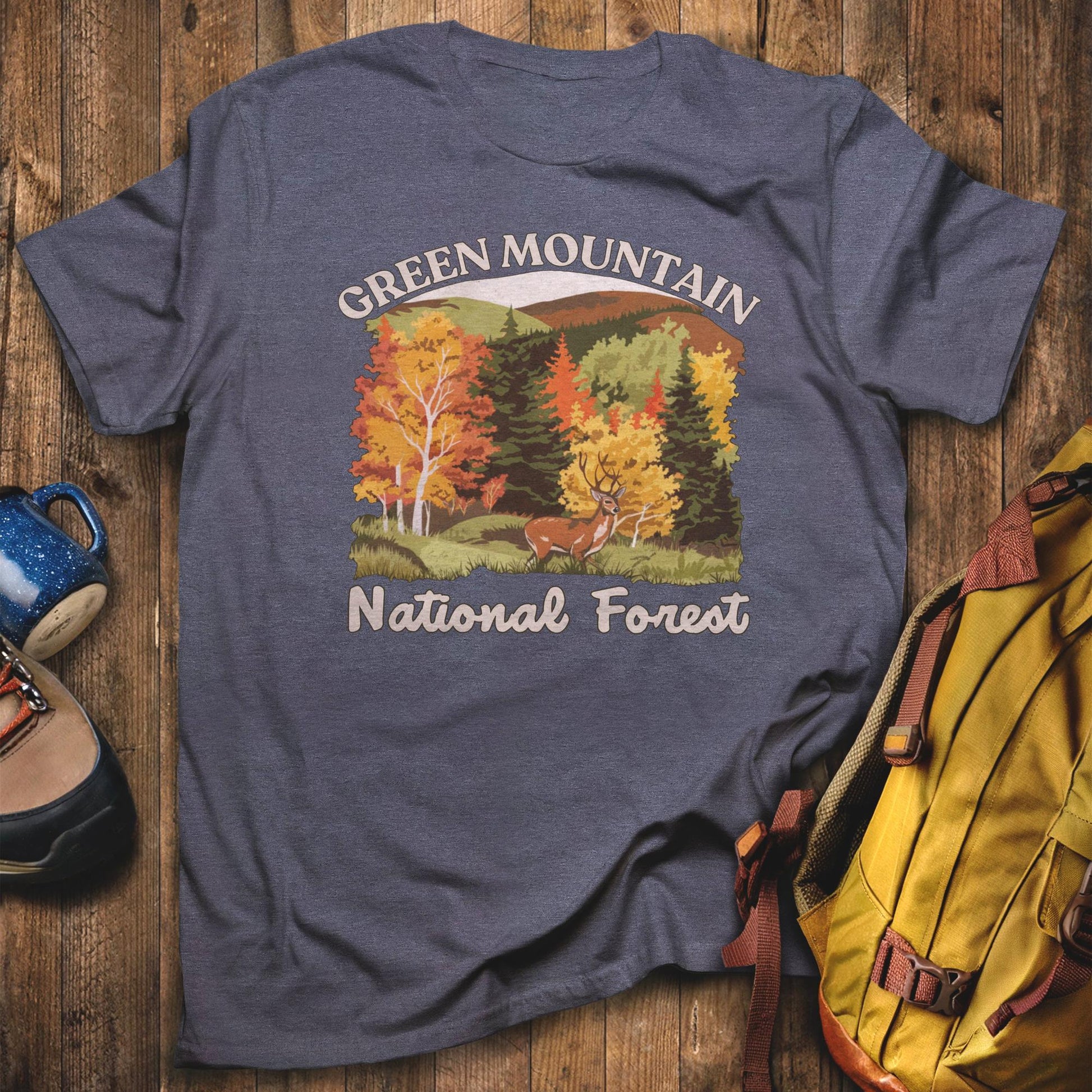 Green Mountain National Forest T-Shirt Heather Navy Adventure and Outdoors Themed T-Shirt