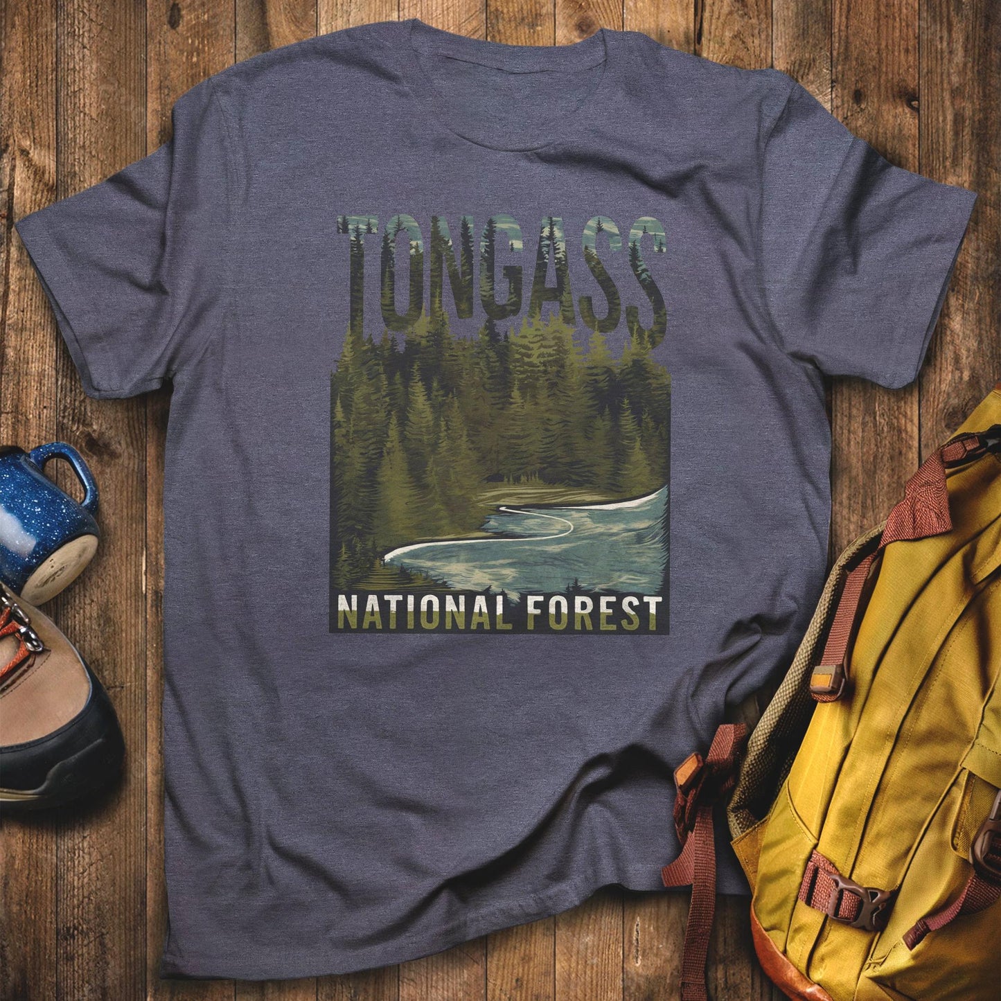 Tongass National Forest T-Shirt Heather Navy Adventure and Outdoors Themed T-Shirt