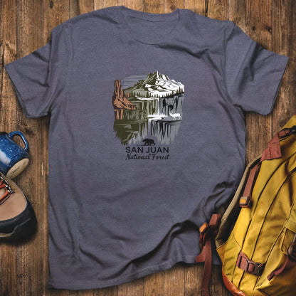 San Juan National Forest T-Shirt Heather Navy Adventure and Outdoors Themed T-Shirt