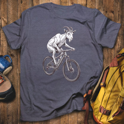 Mountain Goat Bike T-Shirt Heather Navy Adventure and Outdoors Themed T-Shirt