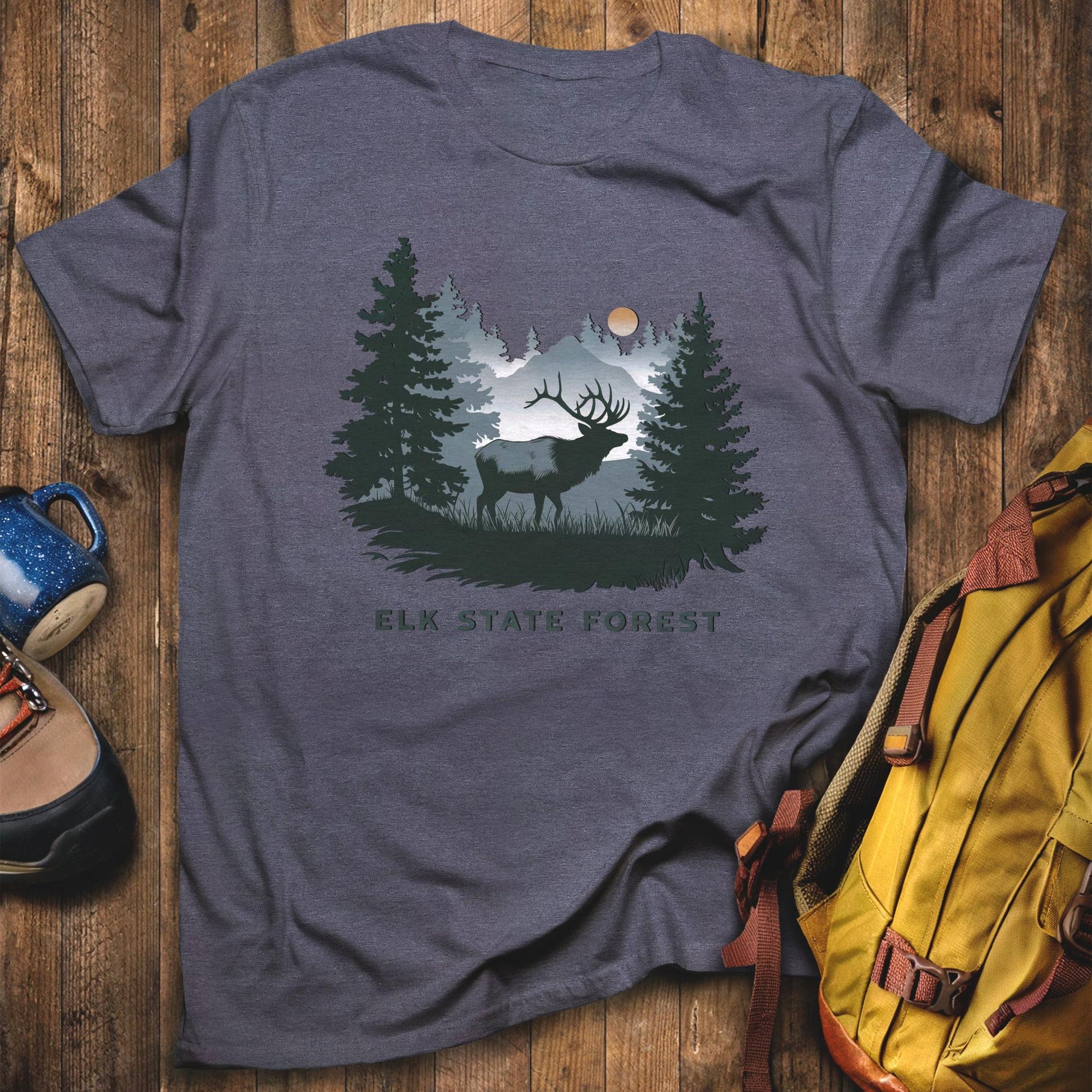 Elk State Forest T-Shirt Heather Navy Adventure and Outdoors Themed T-Shirt