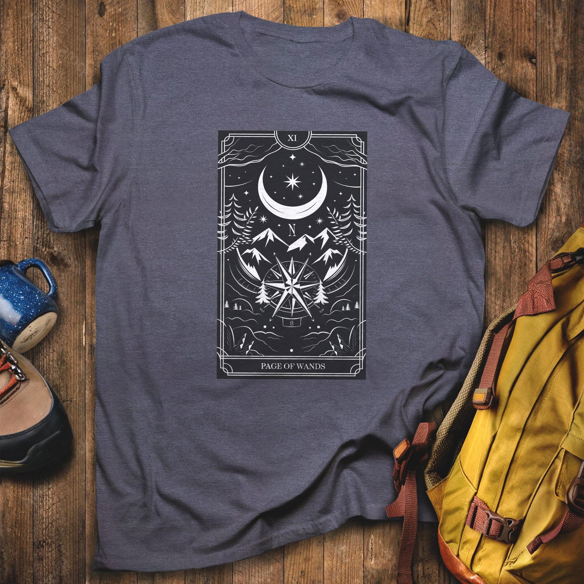 Page of Wands Tarot T-Shirt Heather Navy Adventure and Outdoors Themed T-Shirt