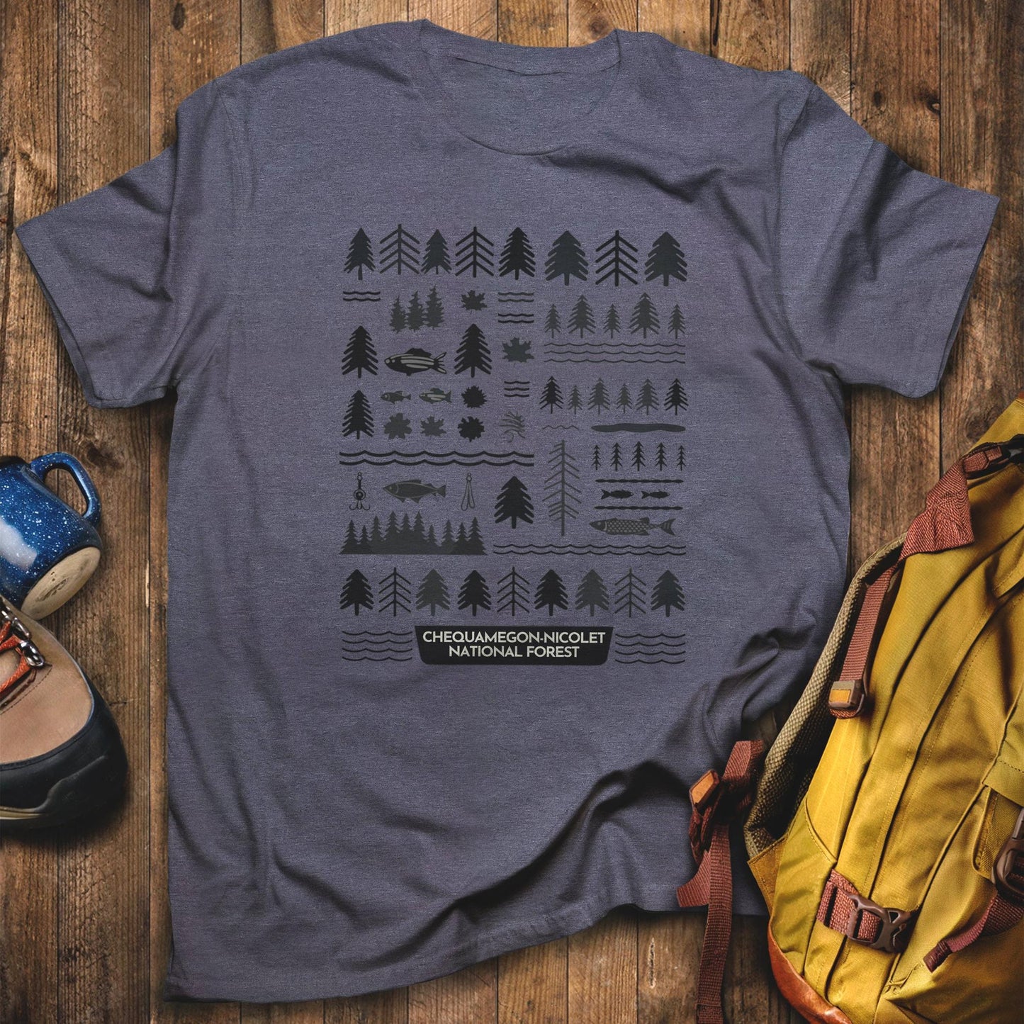 Chequamegon-Nicolet National Forest T-Shirt Heather Navy Adventure and Outdoors Themed T-Shirt