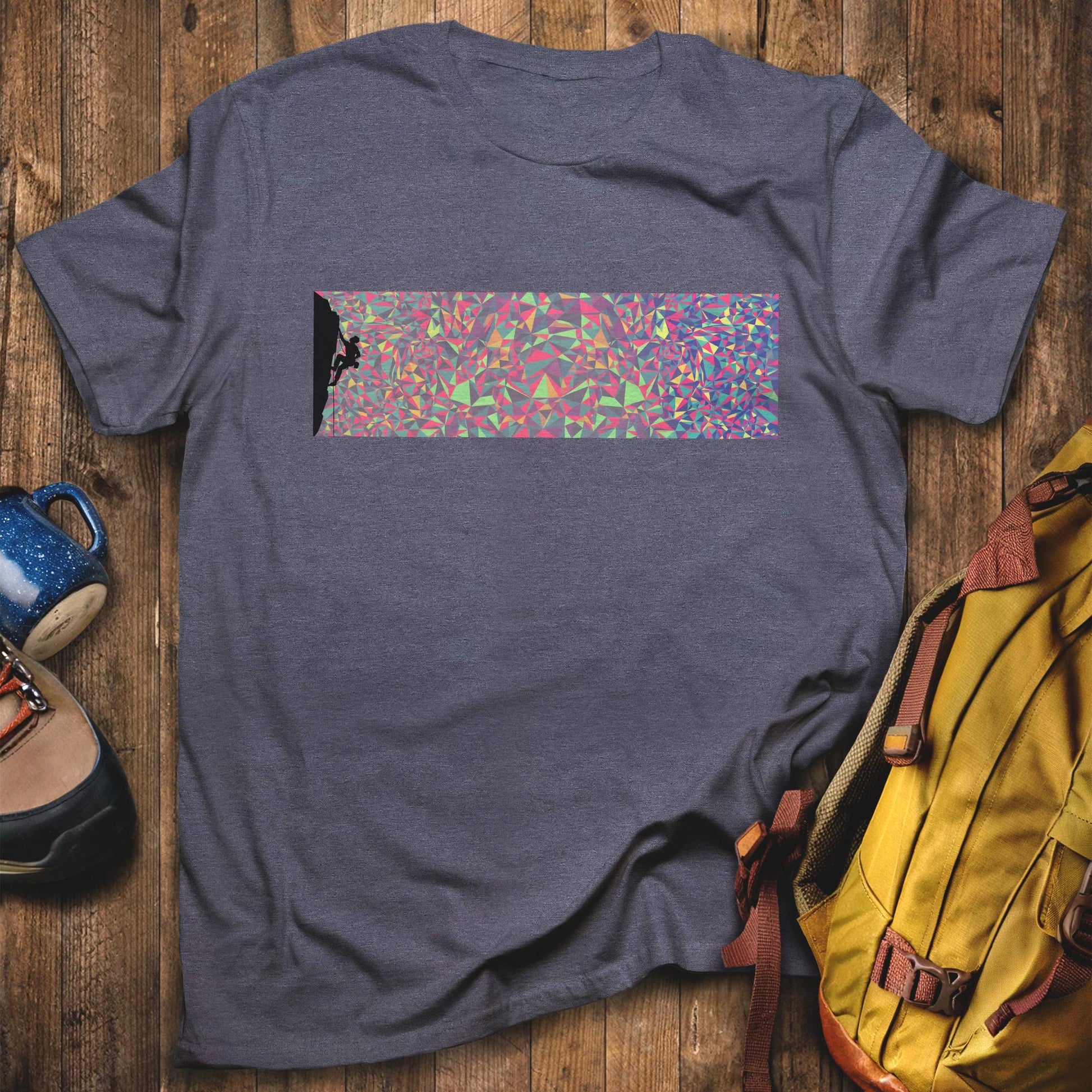 Climbing Mosaic T-Shirt Heather Navy Adventure and Outdoors Themed T-Shirt