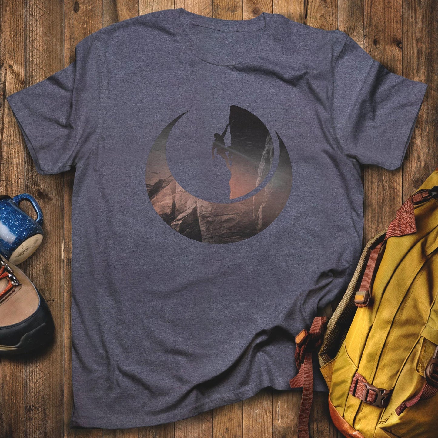 Rock Climber Silhouette T-Shirt Heather Navy Adventure and Outdoors Themed T-Shirt