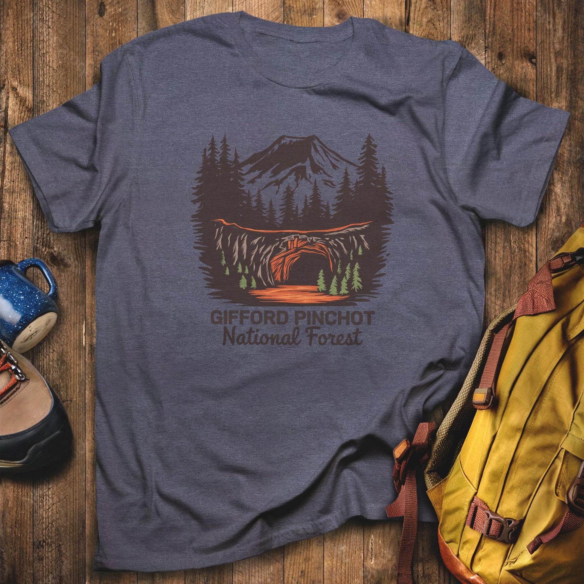 Gifford Pinchot National Forest T-Shirt Heather Navy Adventure and Outdoors Themed T-Shirt