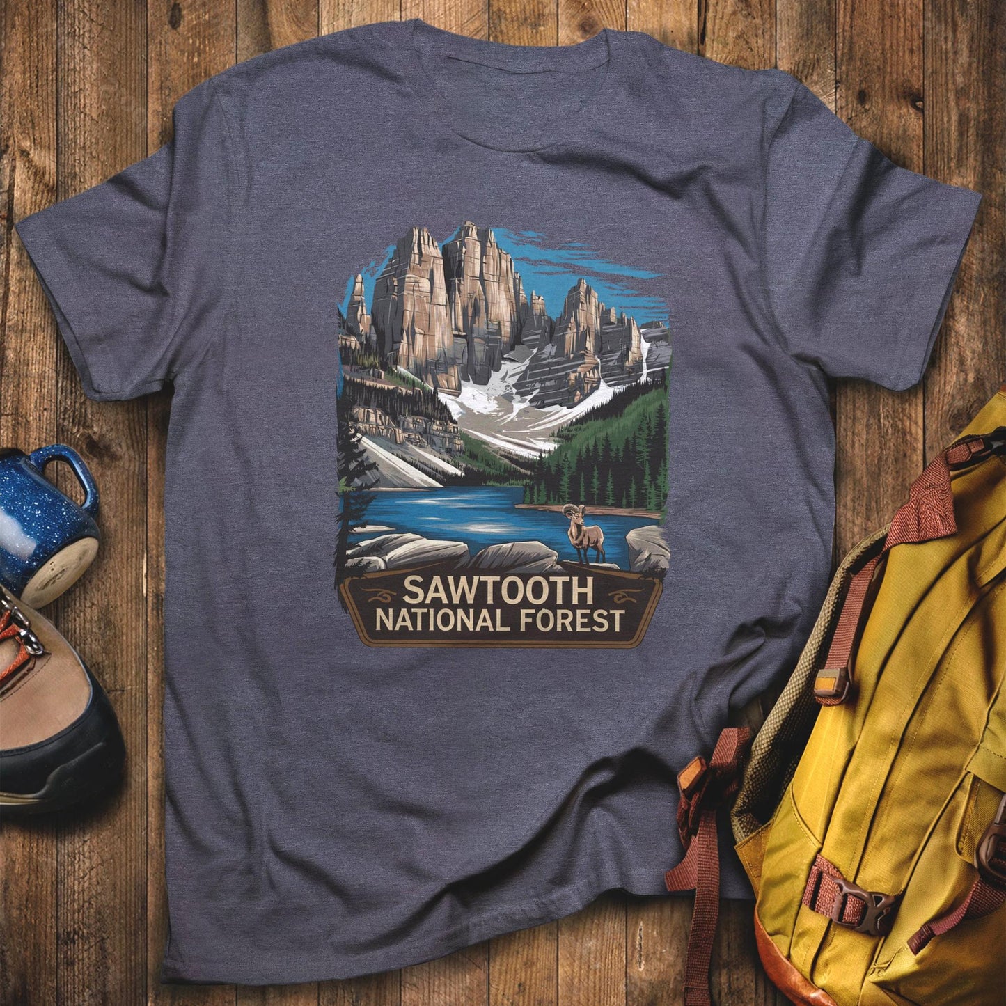 Sawtooth National Forest T-Shirt Heather Navy Adventure and Outdoors Themed T-Shirt