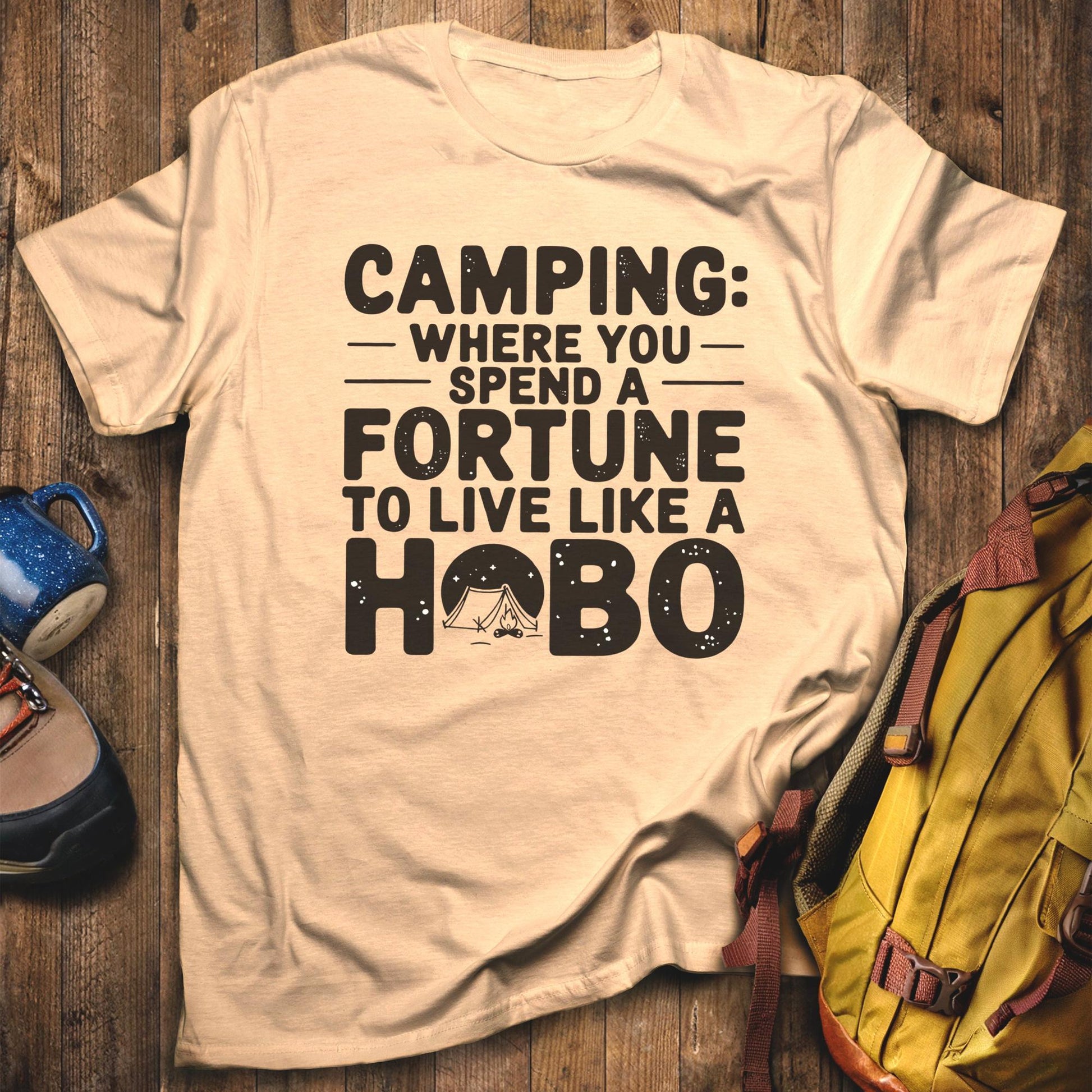 Spend a Fortune Camping T-Shirt Sand / 2XL