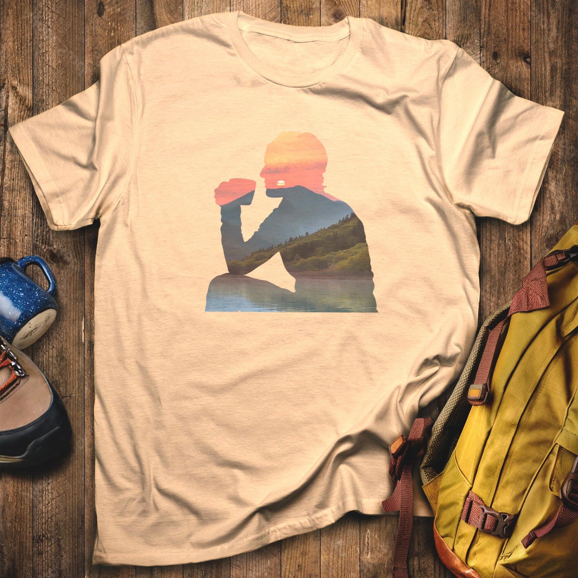 Sipping Coffee at Sunset T-Shirt Sand Adventure and Outdoors Themed T-Shirt