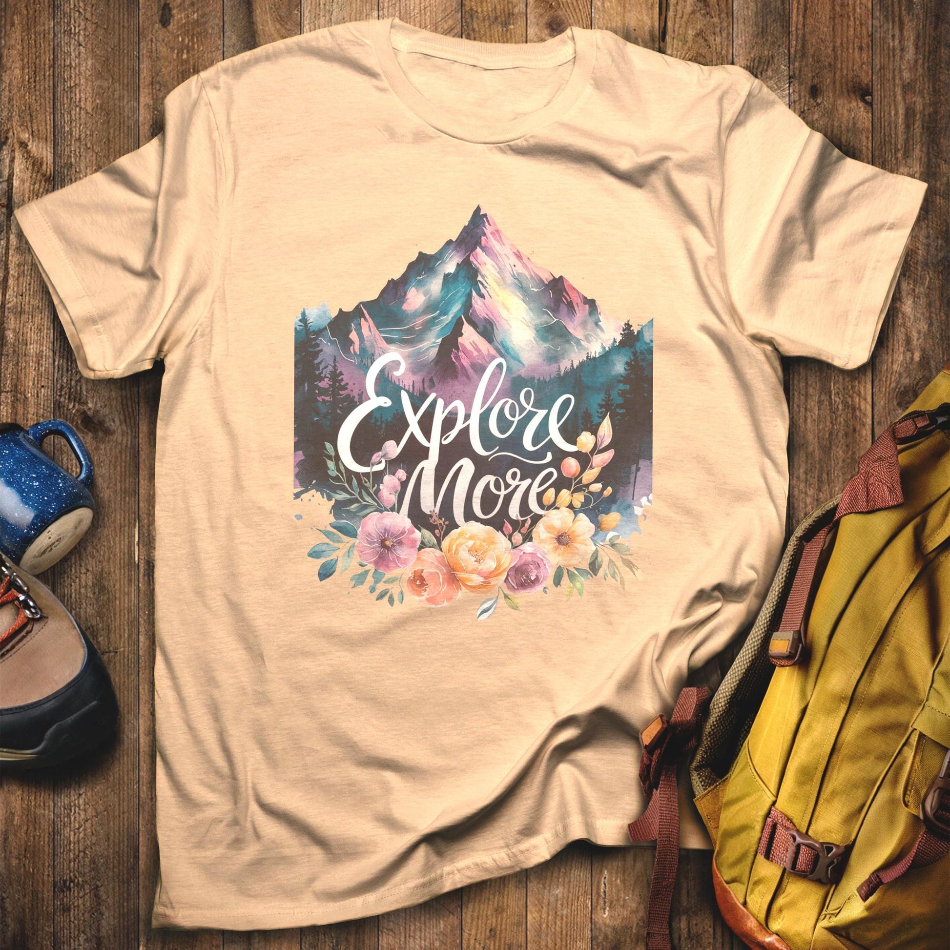 Explore More Mountain Watercolor T-Shirt Sand Adventure and Outdoors Themed T-Shirt