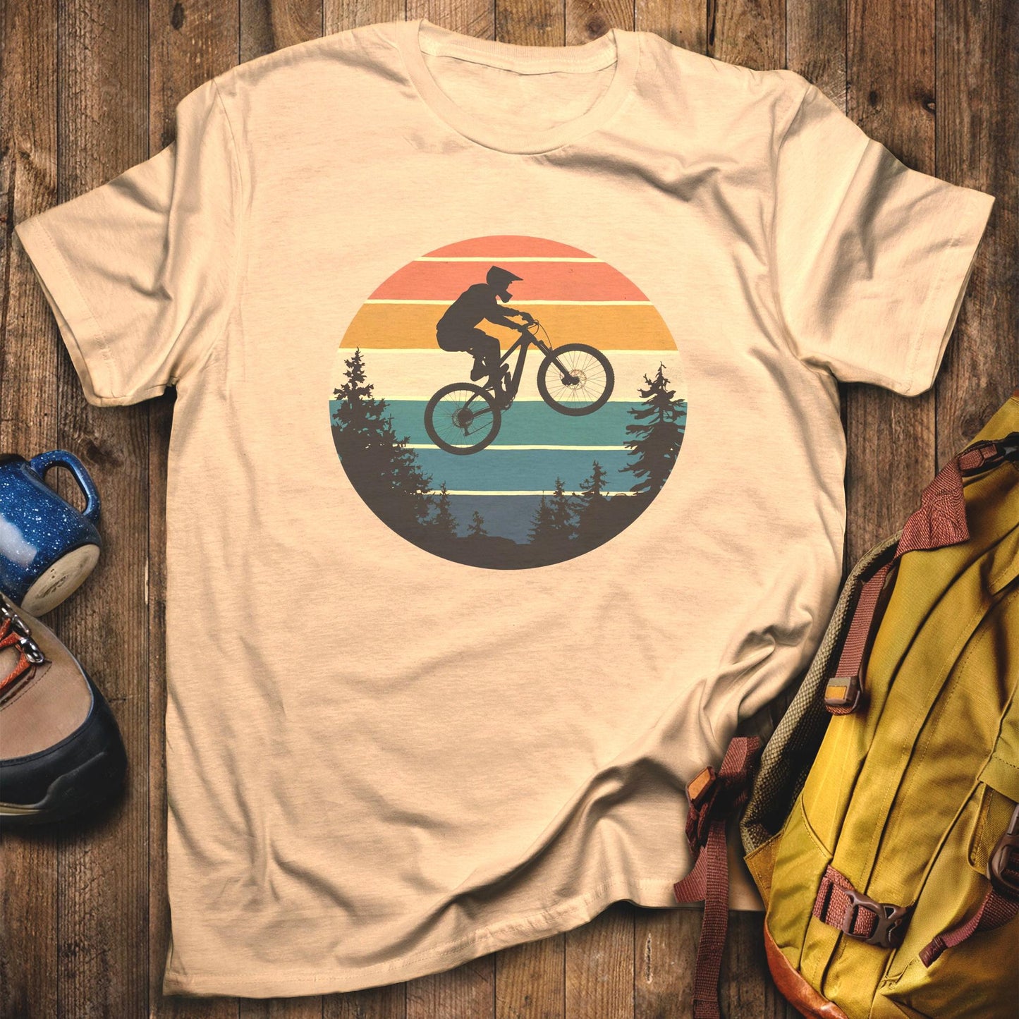 Mountain Biking Retro Sunset T-Shirt Sand Adventure and Outdoors Themed T-Shirt