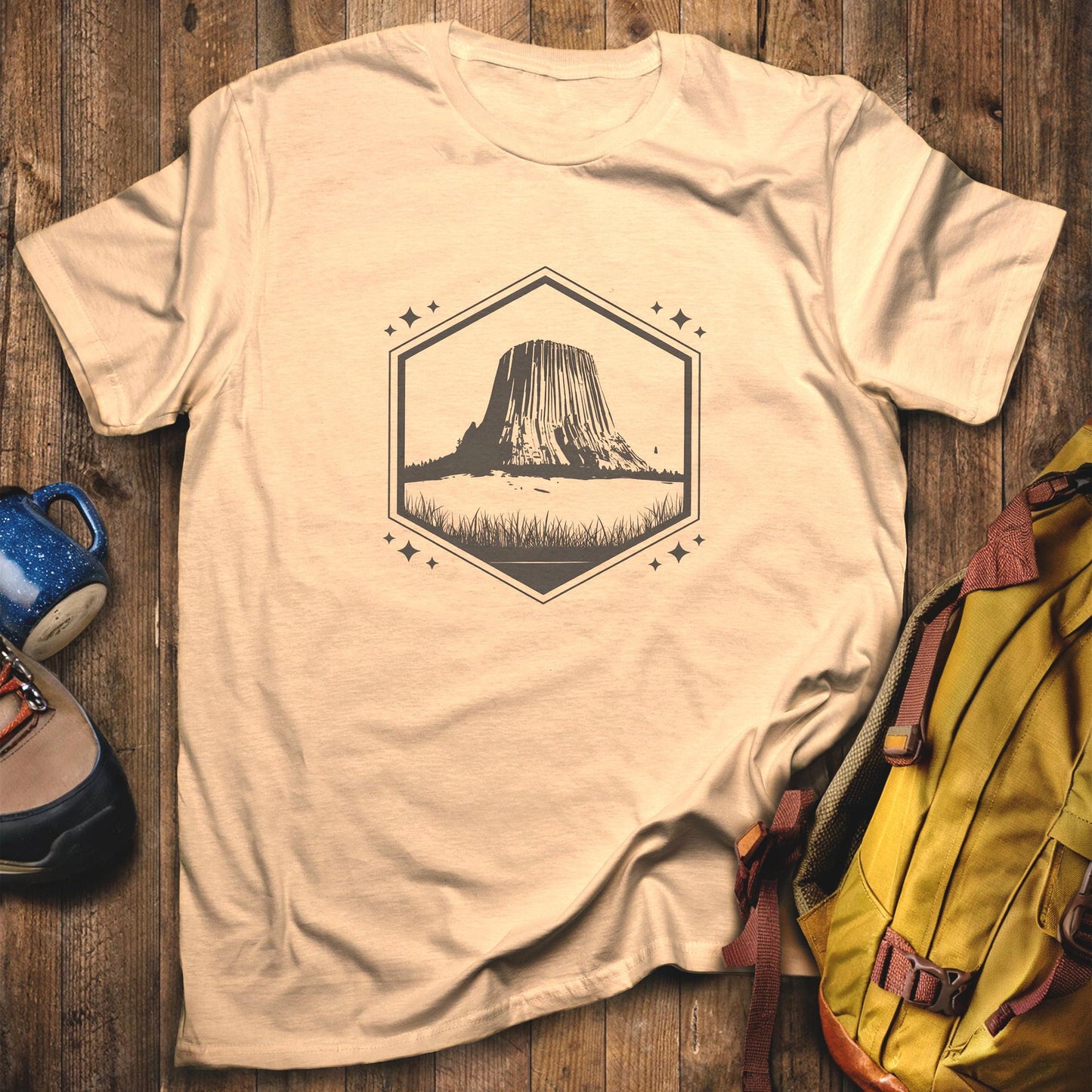 Devil's Tower Wyoming T-Shirt Sand Adventure and Outdoors Themed T-Shirt