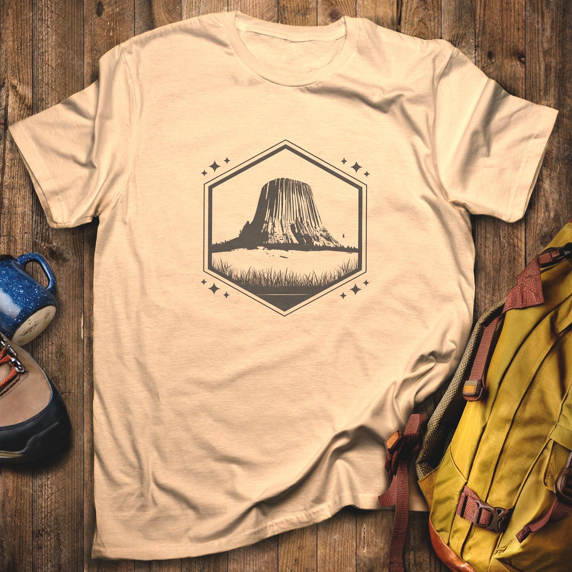 Devil's Tower Wyoming T-Shirt Sand Adventure and Outdoors Themed T-Shirt