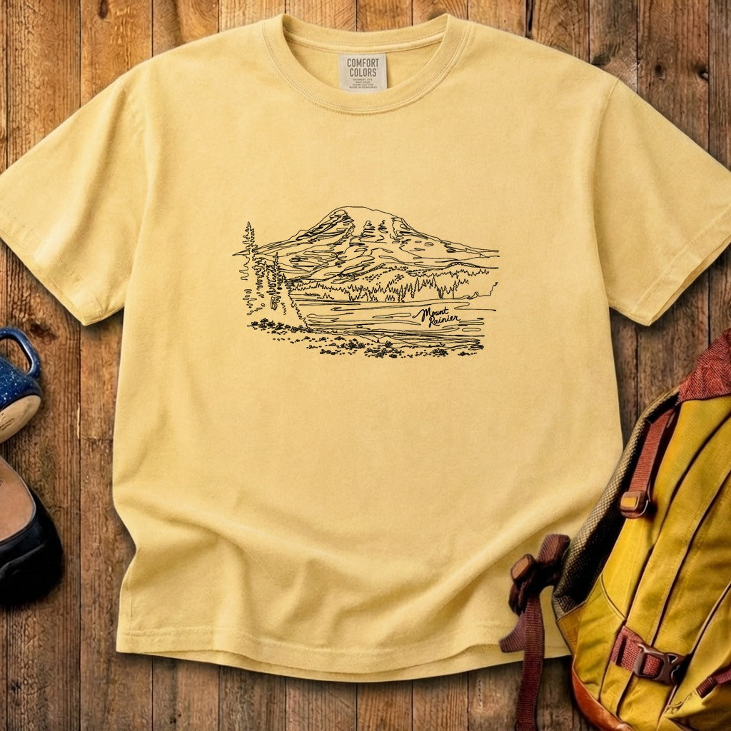 Mount Rainier Line Drawing Cotton T-Shirt