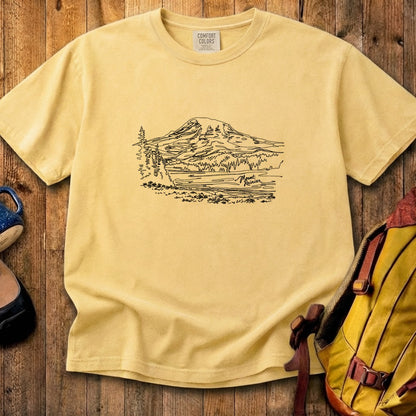 Mount Rainier Line Drawing Cotton T-Shirt