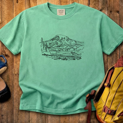Mount Rainier Line Drawing Cotton T-Shirt
