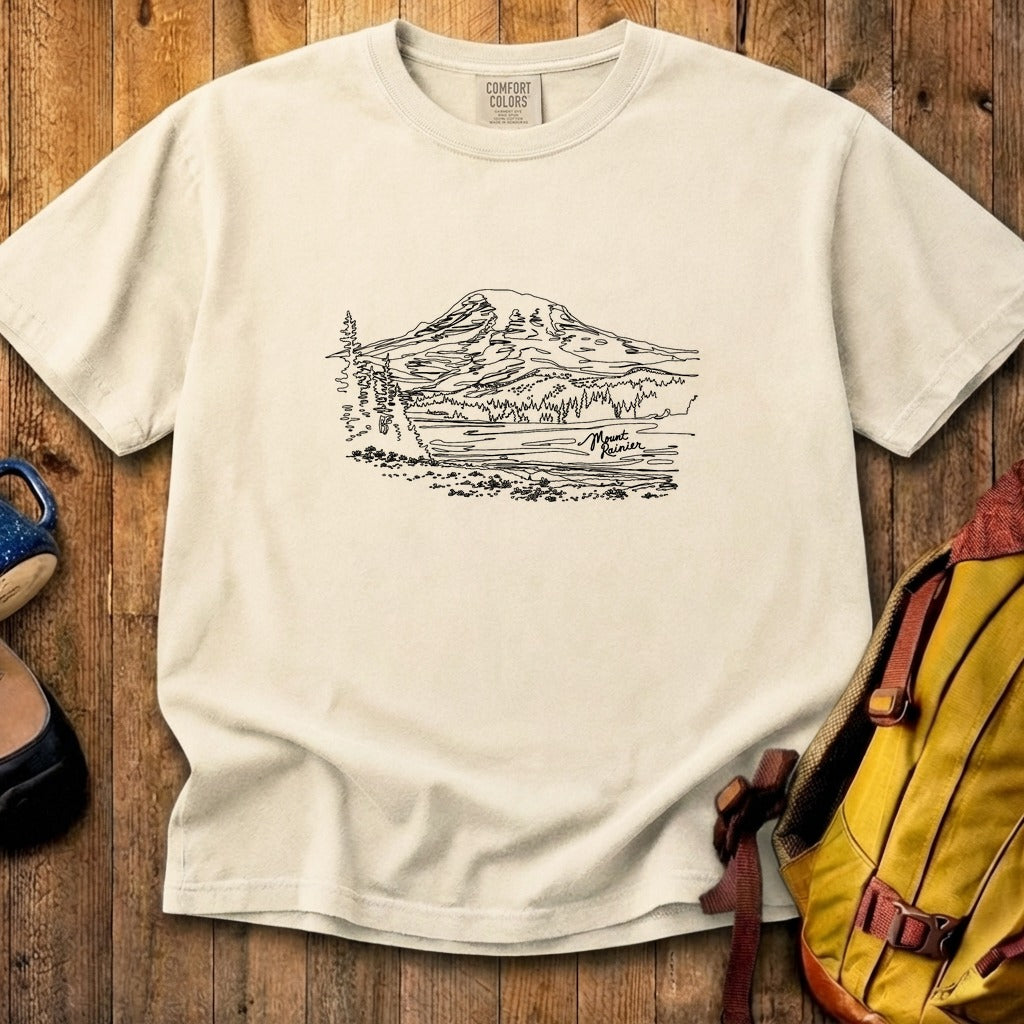 Mount Rainier Line Drawing Cotton T-Shirt