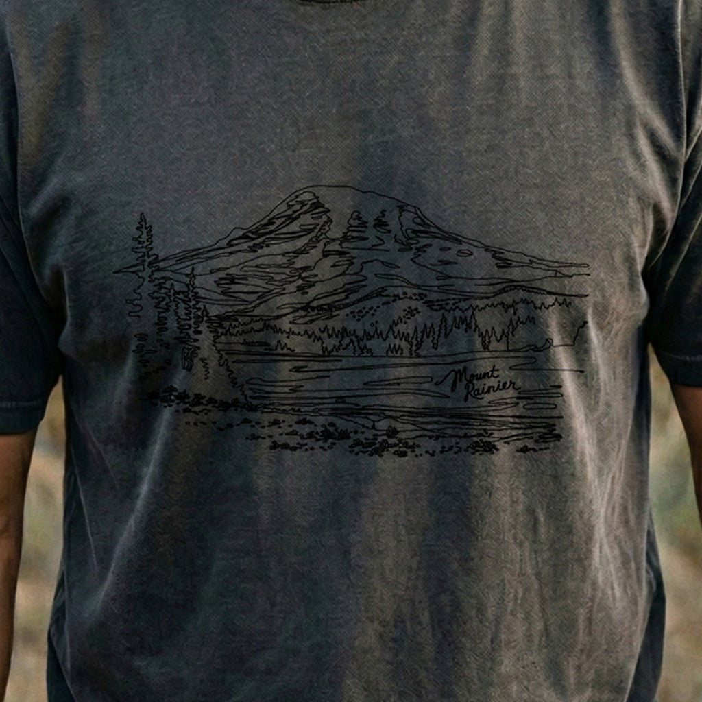Mount Rainier Line Drawing Cotton T-Shirt
