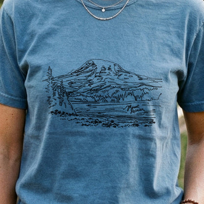 Mount Rainier Line Drawing Cotton T-Shirt