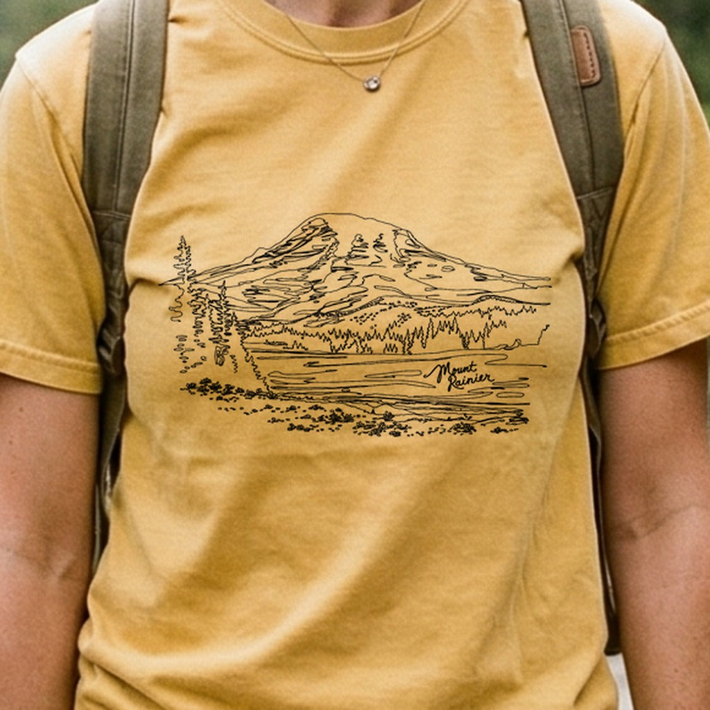 Mount Rainier Line Drawing Cotton T-Shirt