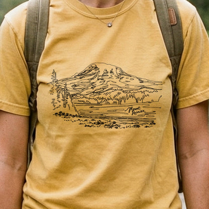 Mount Rainier Line Drawing Cotton T-Shirt