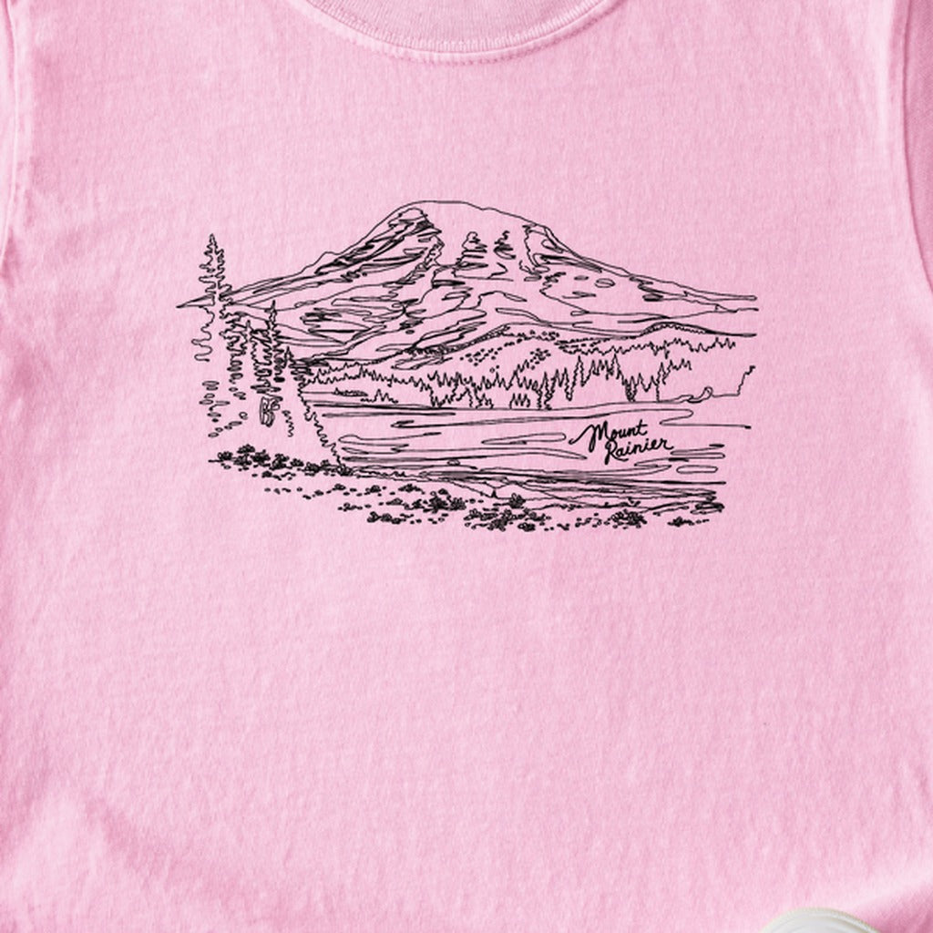 Mount Rainier Line Drawing Kids Cotton T-Shirt